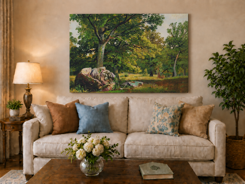 Peinture à l'huile de paysage - Gouffre rocheux spectaculaire avec personnages