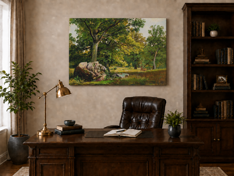 Peinture à l'huile de paysage - Gouffre rocheux spectaculaire avec personnages