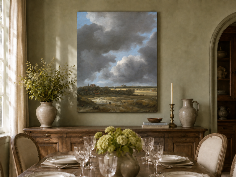 Landscape Oil Painting - Dutch Countryside Cloudy Sky