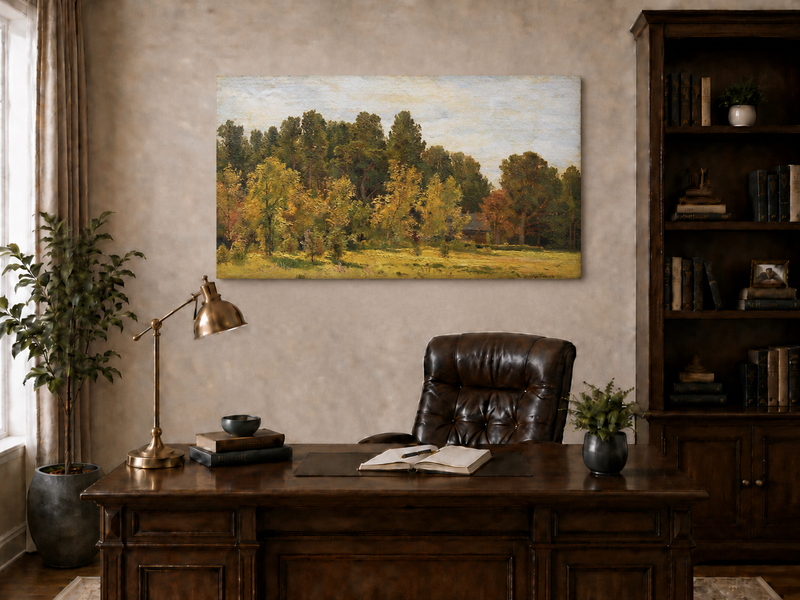 Landscape Oil Painting - Sunlit Woodland Meadow with Cottage