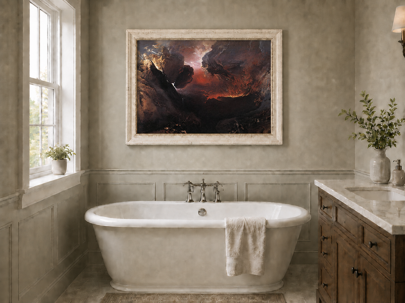 Landscape Oil Painting - Dramatic Rocky Chasm with Figures