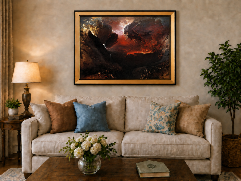 Landscape Oil Painting - Dramatic Rocky Chasm with Figures