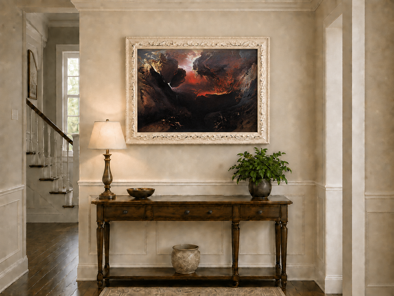 Landscape Oil Painting - Dramatic Rocky Chasm with Figures