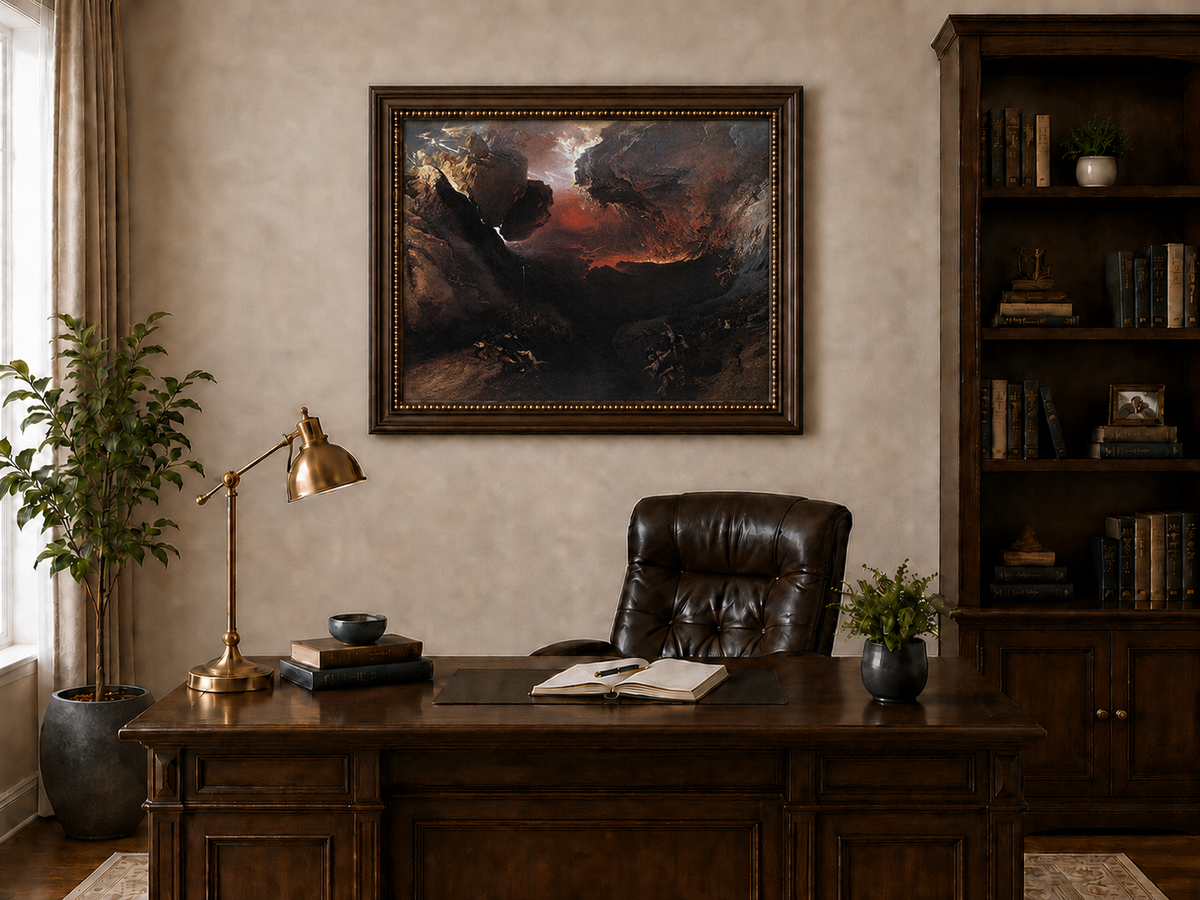 Landscape Oil Painting - Dramatic Rocky Chasm with Figures