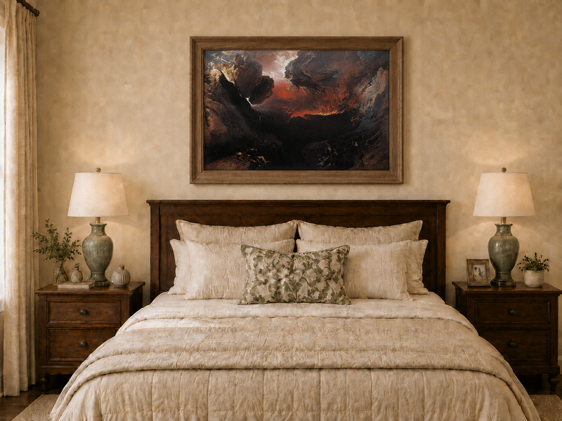 Landscape Oil Painting - Dramatic Rocky Chasm with Figures