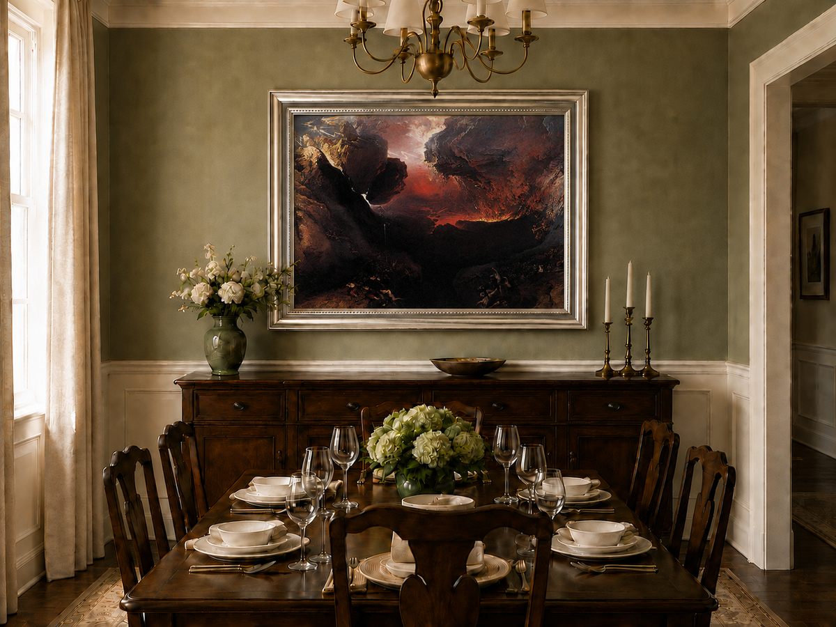 Landscape Oil Painting - Dramatic Rocky Chasm with Figures