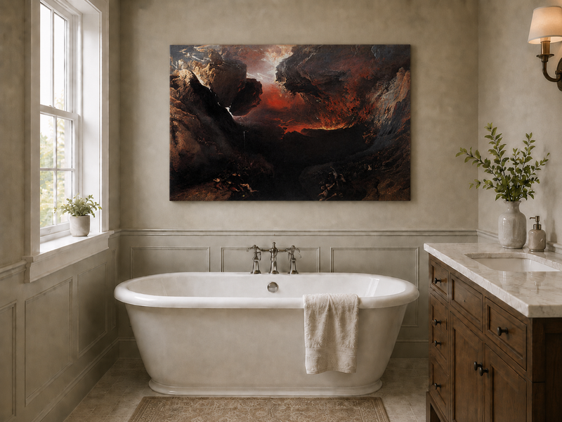 Landscape Oil Painting - Dramatic Rocky Chasm with Figures