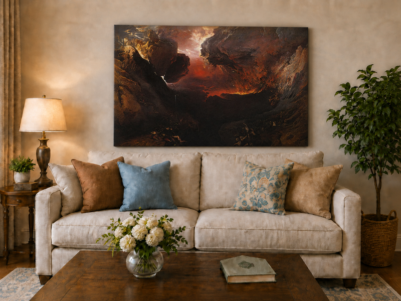 Landscape Oil Painting - Dramatic Rocky Chasm with Figures