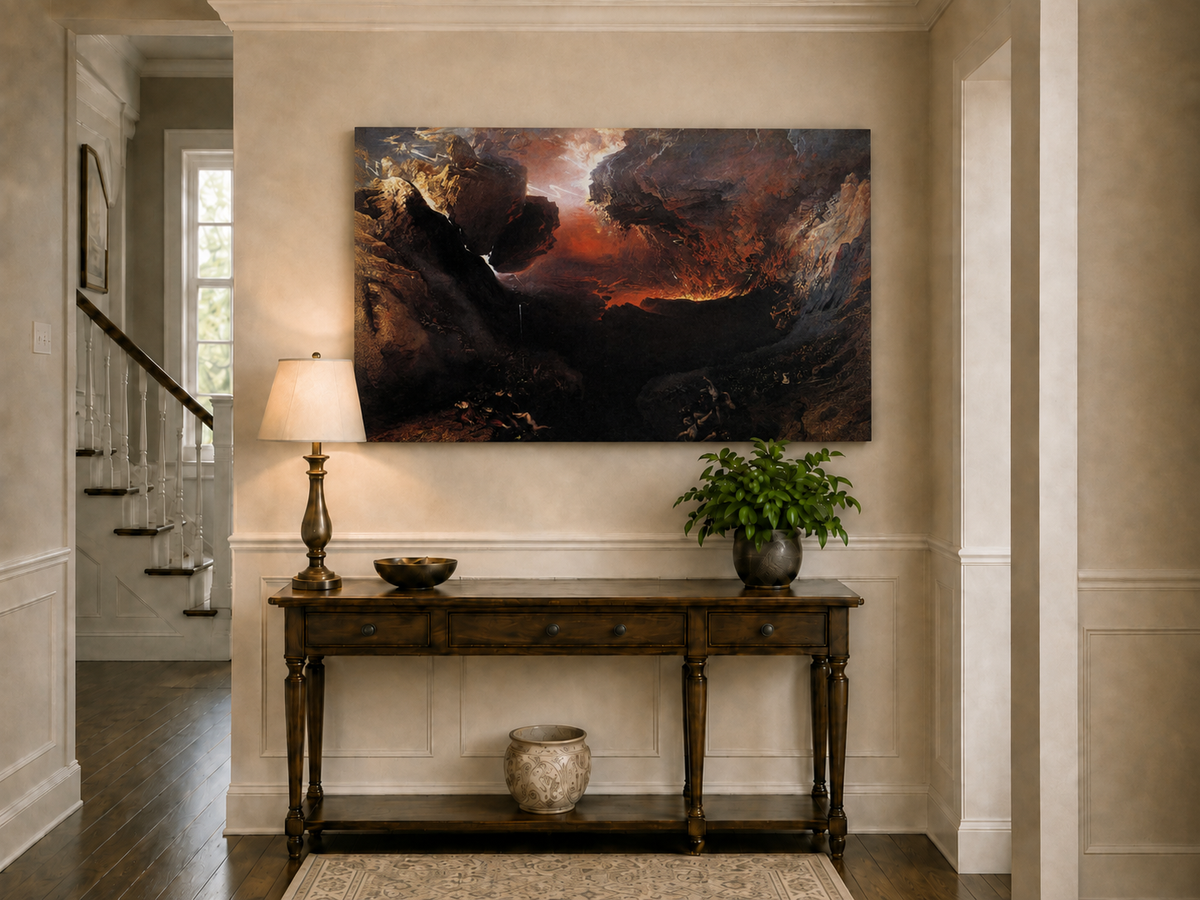 Landscape Oil Painting - Dramatic Rocky Chasm with Figures