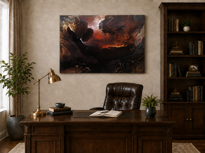 Landscape Oil Painting - Dramatic Rocky Chasm with Figures
