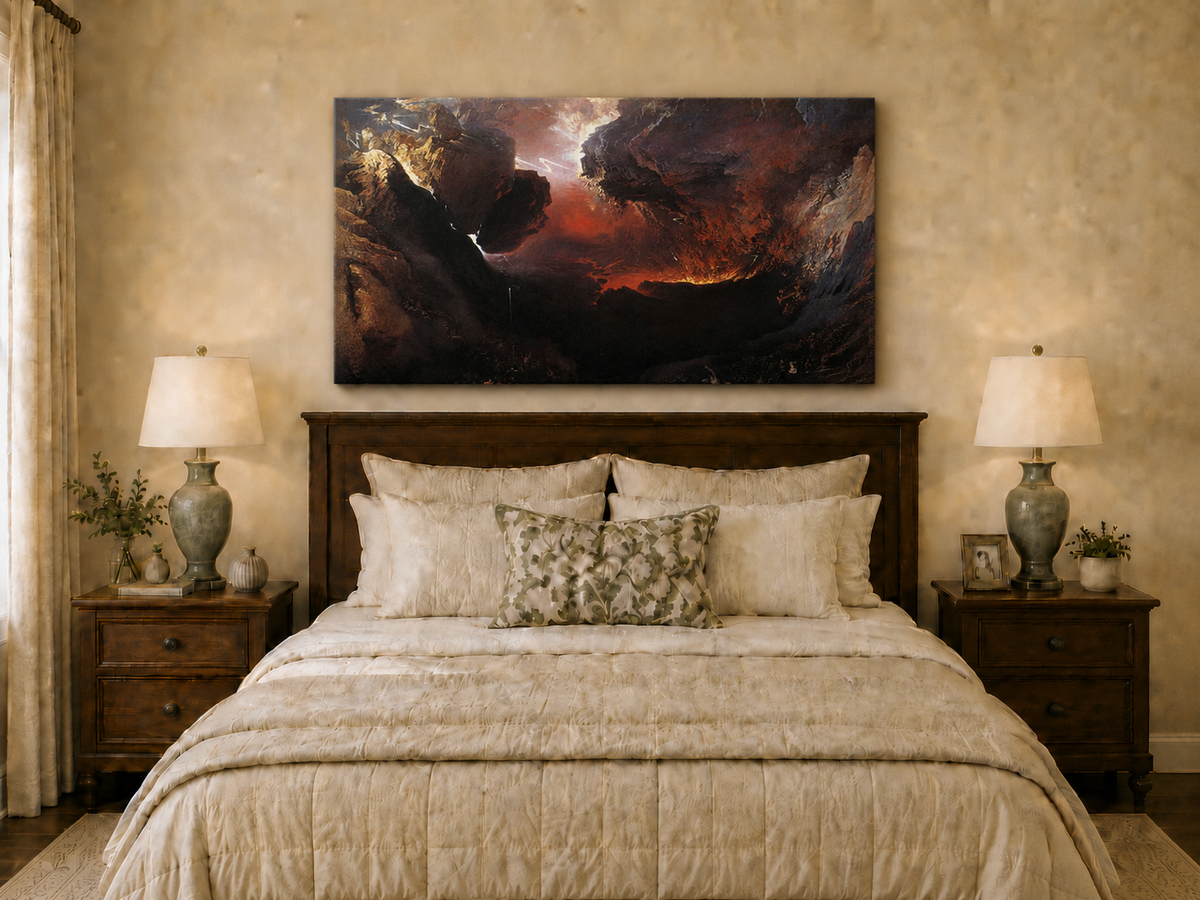 Landscape Oil Painting - Dramatic Rocky Chasm with Figures
