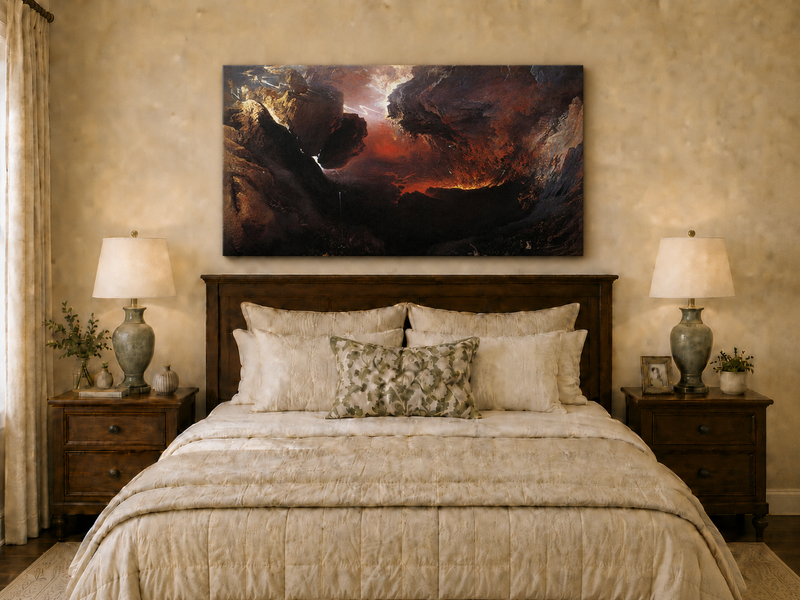 Landscape Oil Painting - Dramatic Rocky Chasm with Figures