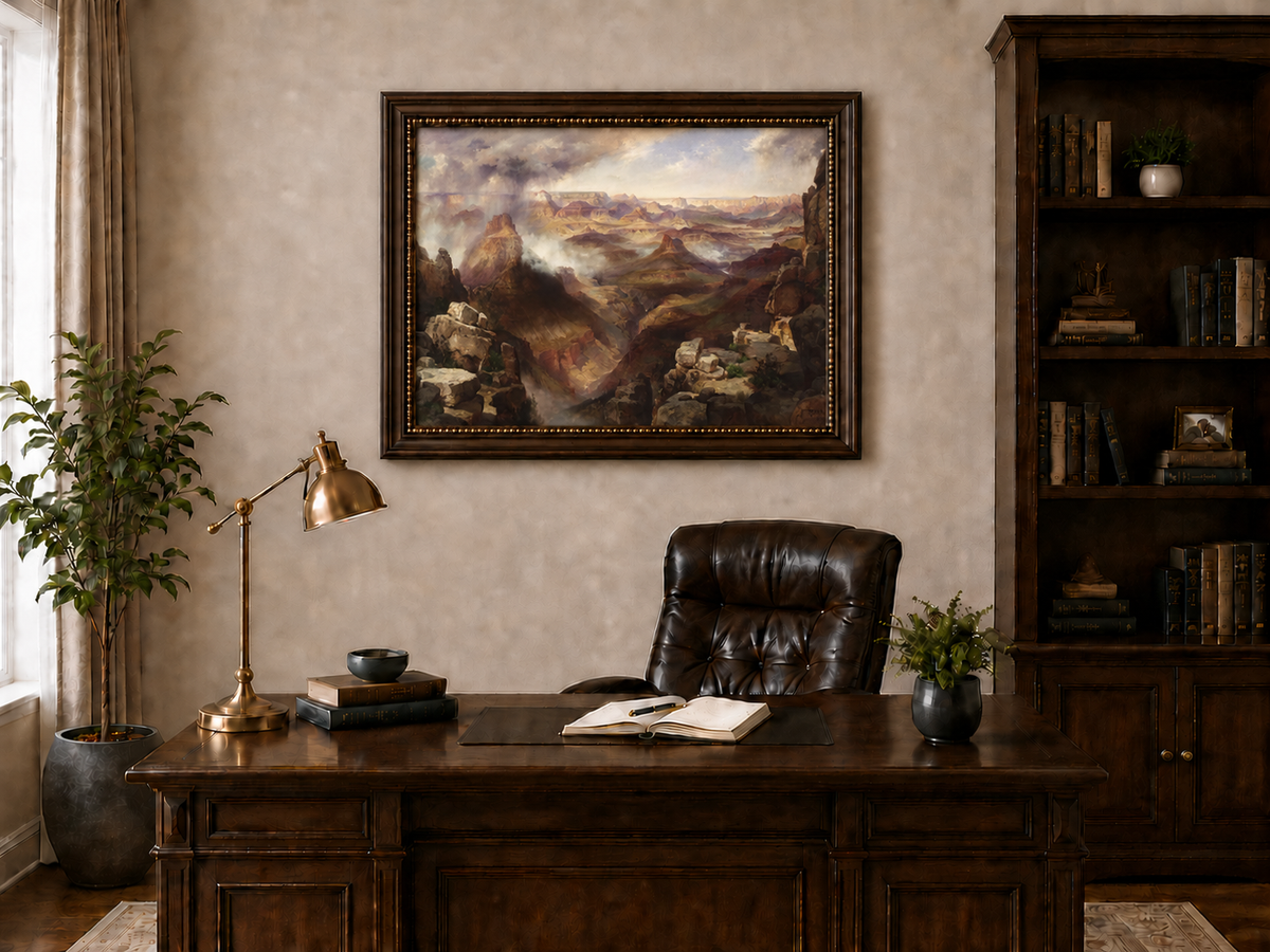 Peinture à l'huile de paysage - Village côtier avec phare et coucher de soleil