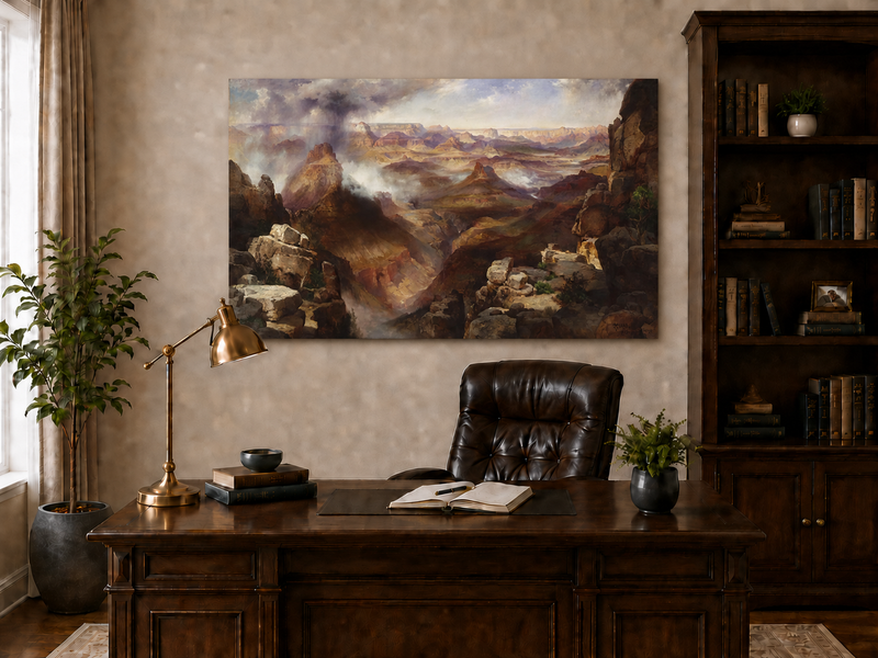 Peinture à l'huile de paysage - Village côtier avec phare et coucher de soleil