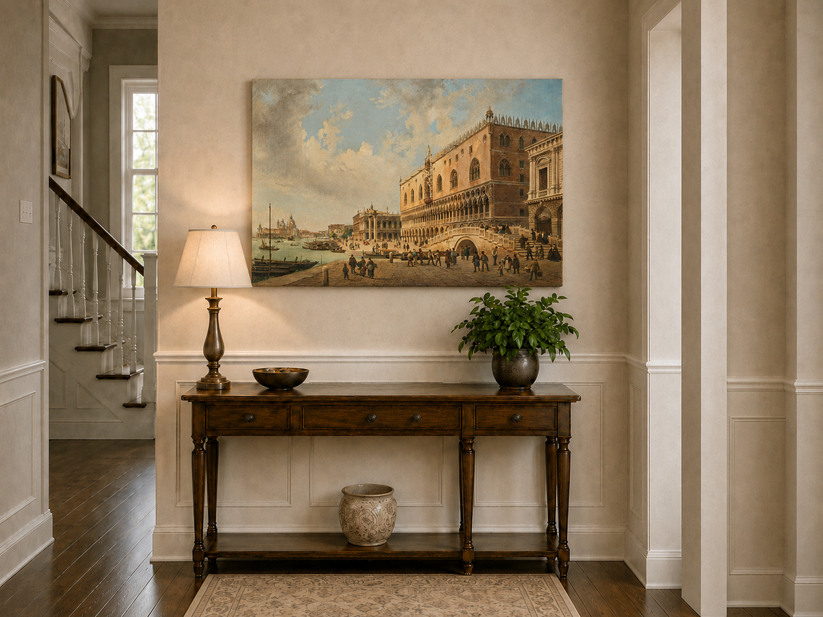 Landscape Oil Painting - Doge's Palace and Venice Waterfront View