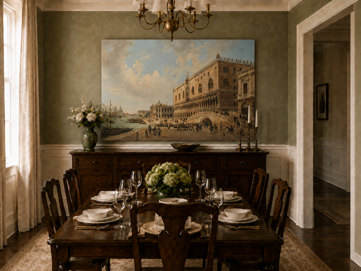 Landscape Oil Painting - Doge's Palace and Venice Waterfront View
