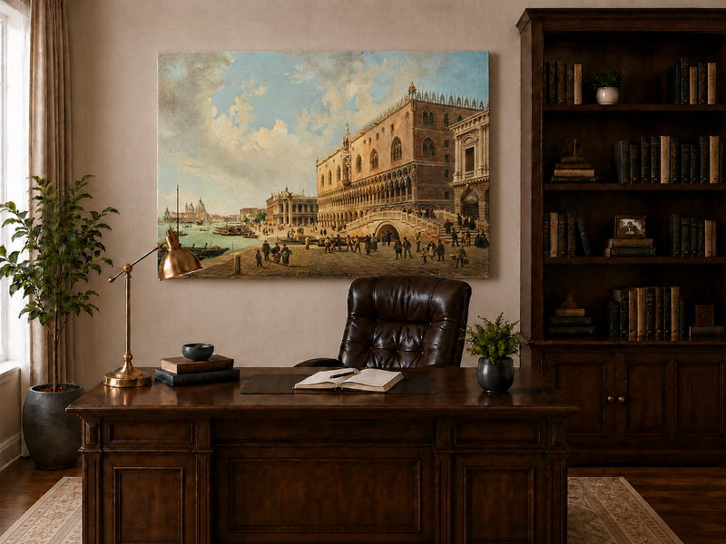 Landscape Oil Painting - Doge's Palace and Venice Waterfront View