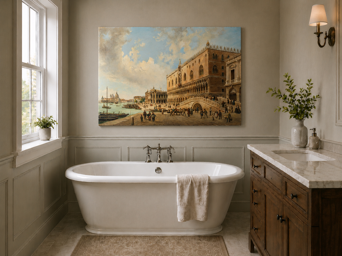 Landscape Oil Painting - Doge's Palace and Venice Waterfront View