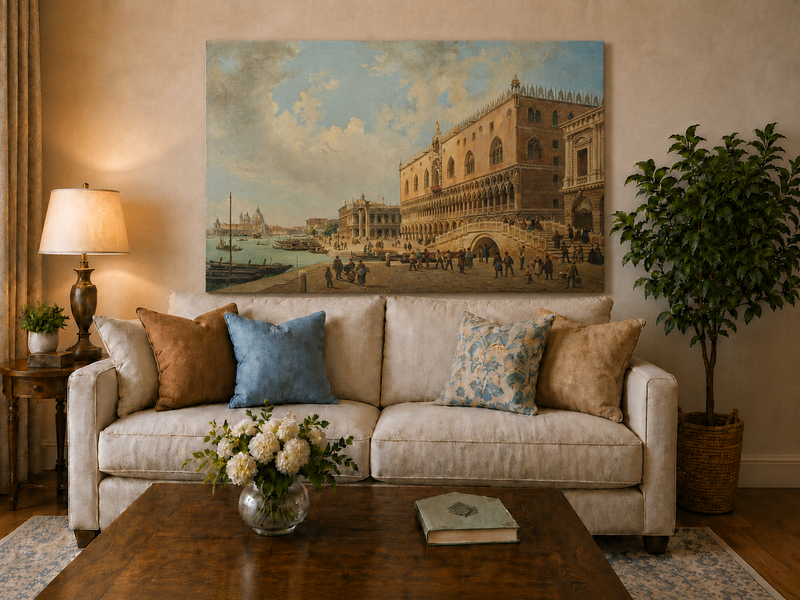 Landscape Oil Painting - Doge's Palace and Venice Waterfront View