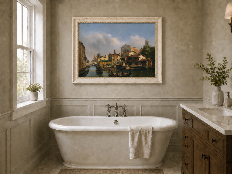Landscape Oil Painting - Venetian Canal with Gondolas and Boats