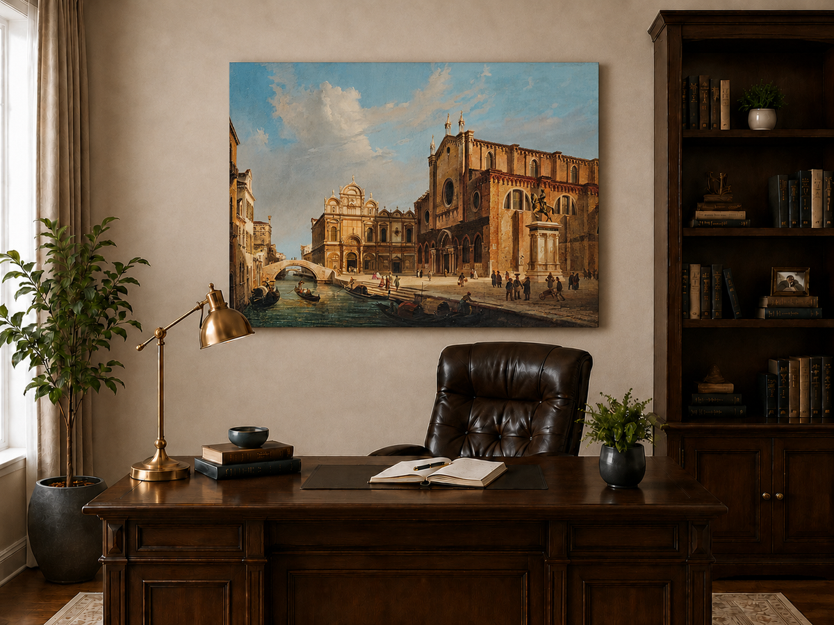 Landscape Oil Painting - Venice Campo Santi Giovanni e Paolo