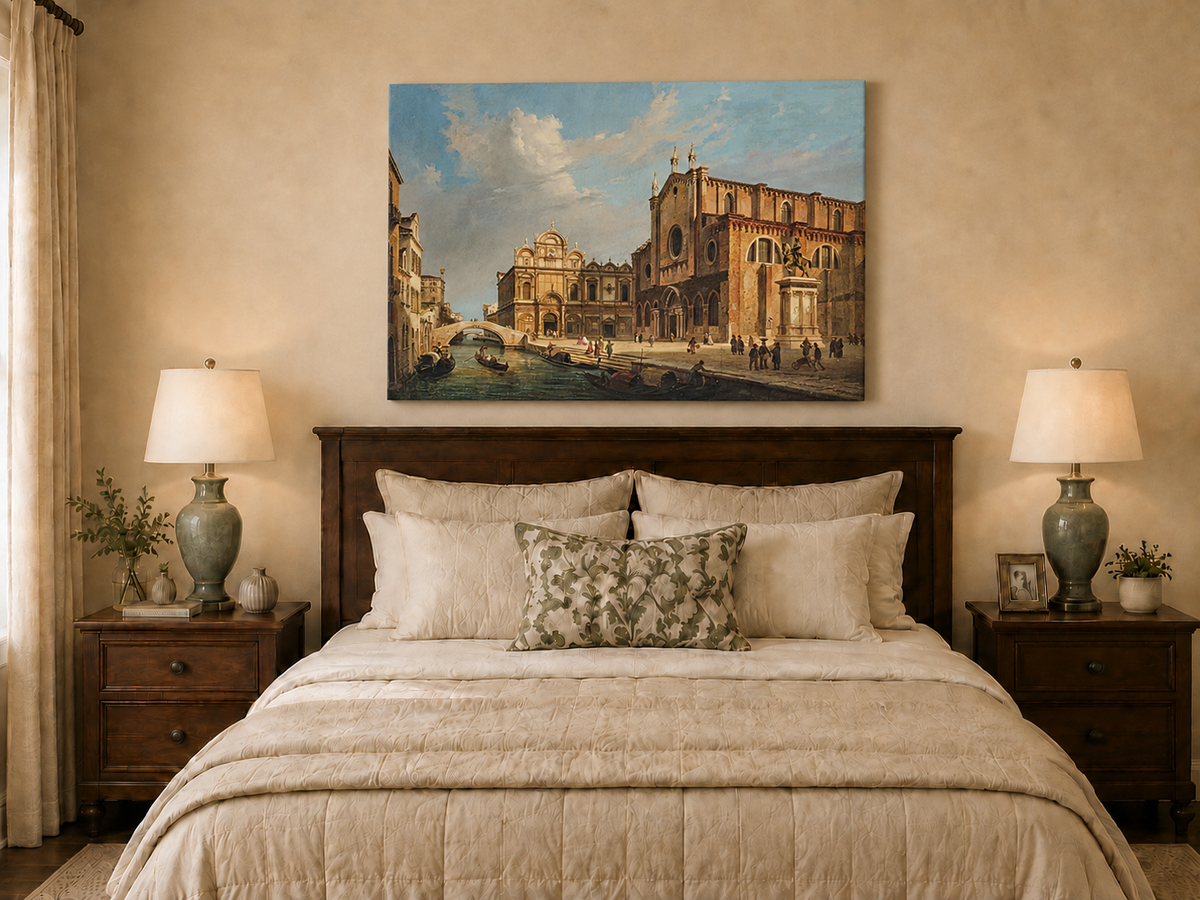 Landscape Oil Painting - Venice Campo Santi Giovanni e Paolo