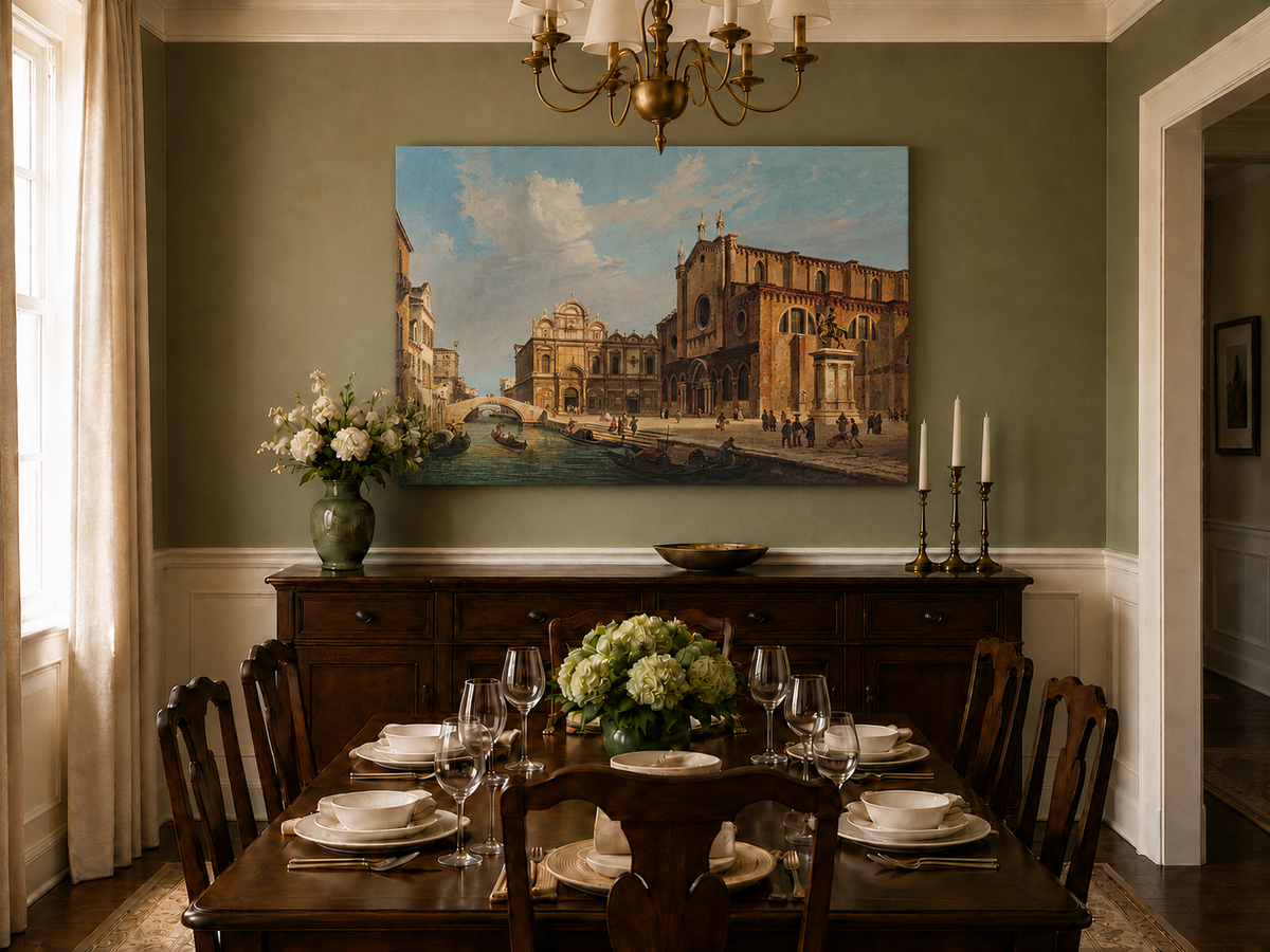 Landscape Oil Painting - Venice Campo Santi Giovanni e Paolo