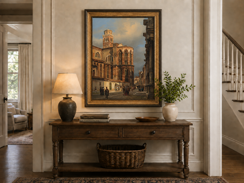 Landscape Oil Painting - Venice Church of San Rocco Street