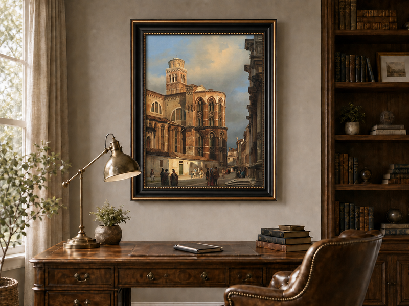 Landscape Oil Painting - Venice Church of San Rocco Street