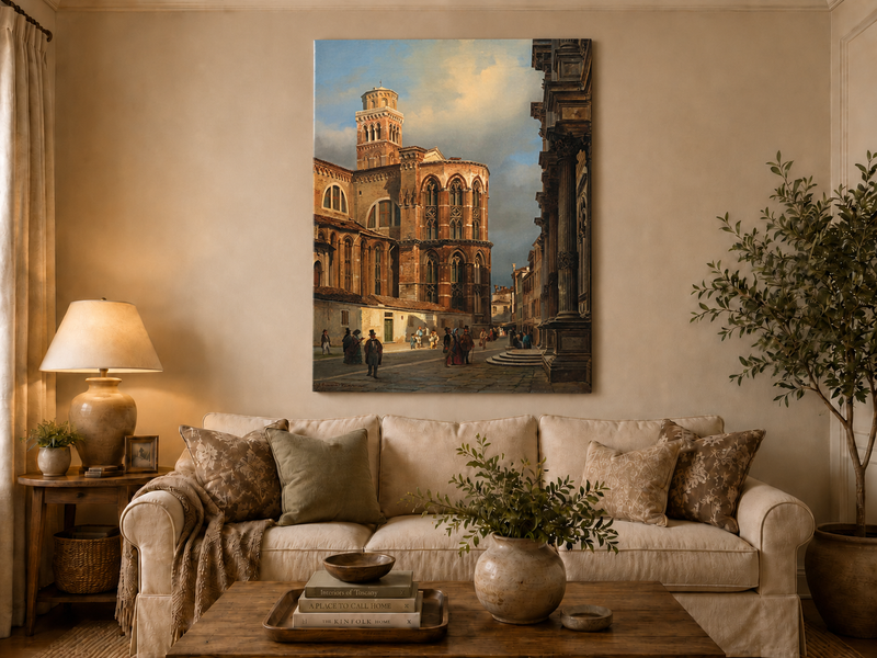 Landscape Oil Painting - Venice Church of San Rocco Street