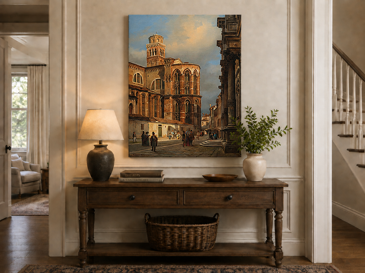 Landscape Oil Painting - Venice Church of San Rocco Street