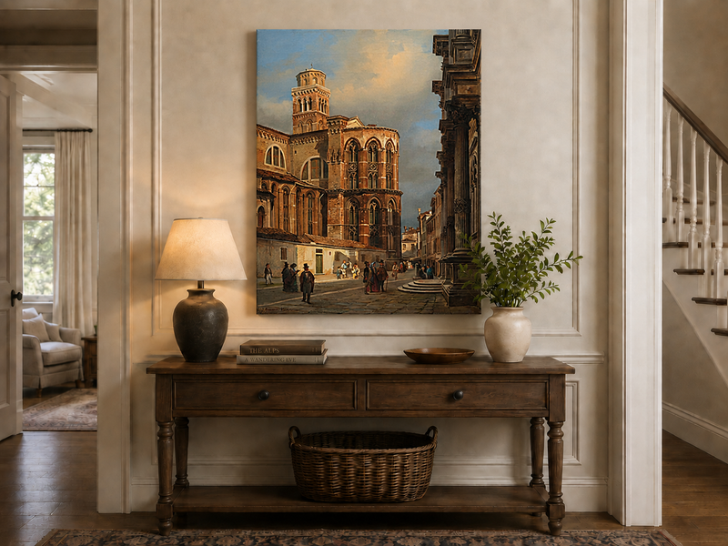 Landscape Oil Painting - Venice Church of San Rocco Street