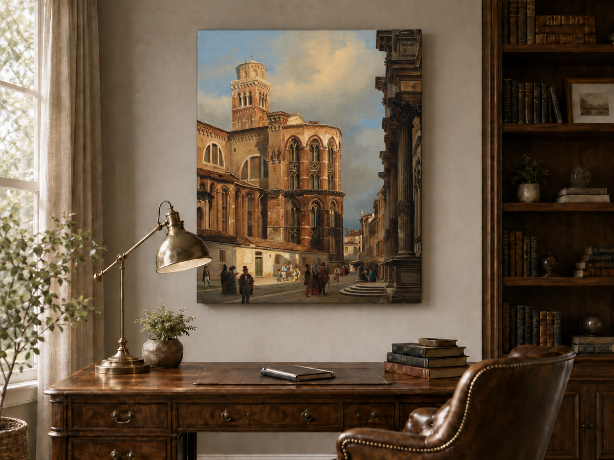 Landscape Oil Painting - Venice Church of San Rocco Street
