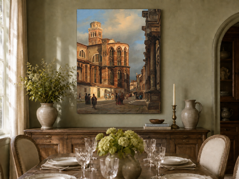 Landscape Oil Painting - Venice Church of San Rocco Street