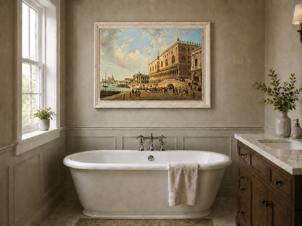 Landscape Oil Painting - Doge's Palace and Venice Waterfront View