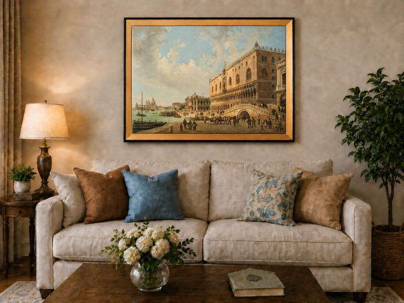Landscape Oil Painting - Doge's Palace and Venice Waterfront View