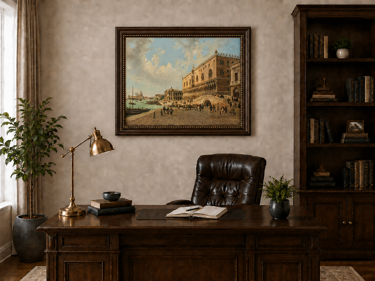 Landscape Oil Painting - Doge's Palace and Venice Waterfront View