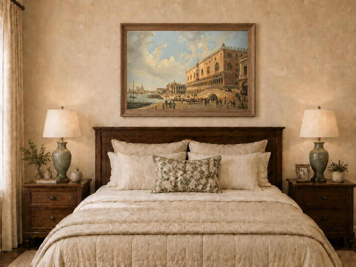 Landscape Oil Painting - Doge's Palace and Venice Waterfront View