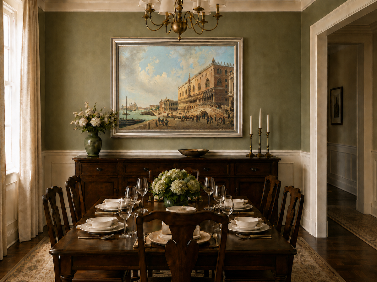 Landscape Oil Painting - Doge's Palace and Venice Waterfront View