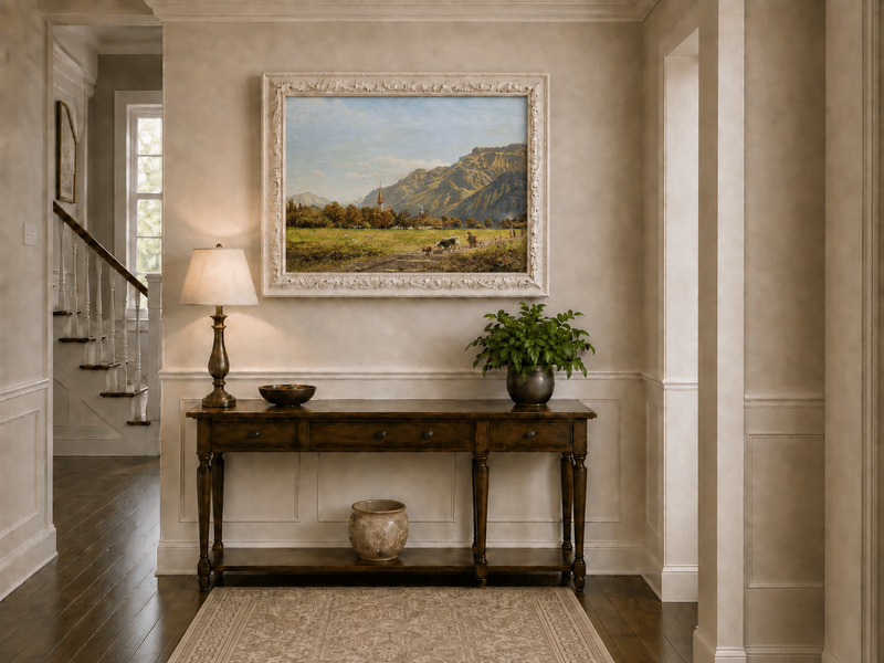 Landscape Oil Painting - Interlaken Mountain Meadow with Church