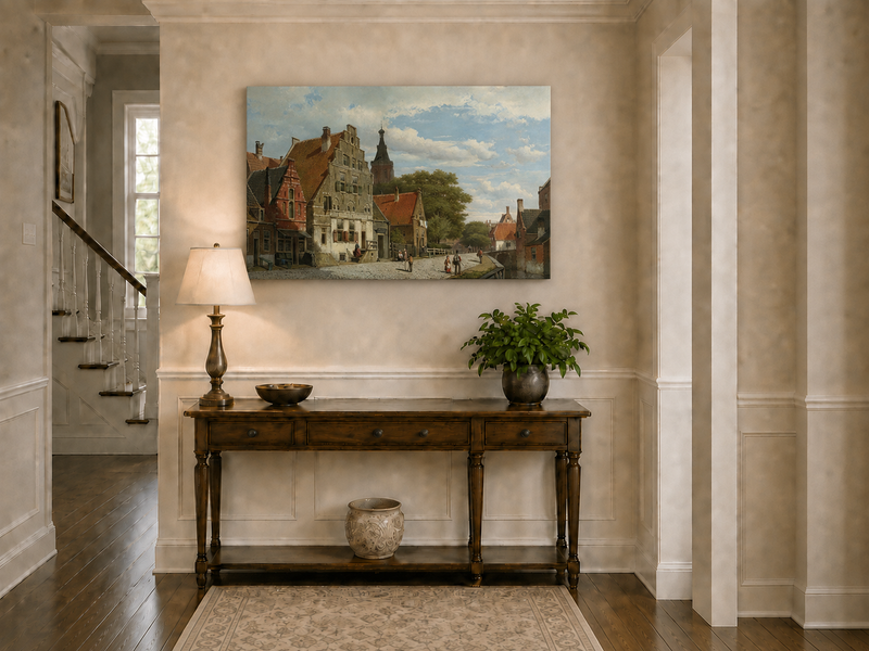 Ölgemälde Landschaft - Historische europäische Stadtstraße