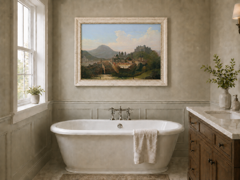 Landscape Oil Painting - Historic Cityscape & Hilltop Castle