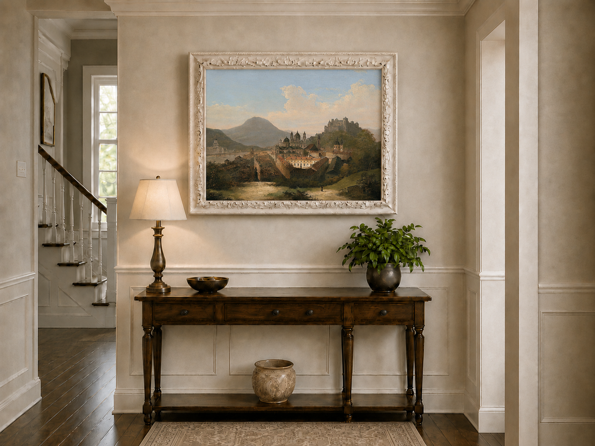 Landscape Oil Painting - Historic Cityscape & Hilltop Castle