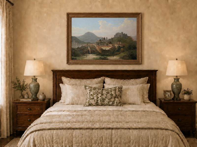 Landscape Oil Painting - Historic Cityscape & Hilltop Castle
