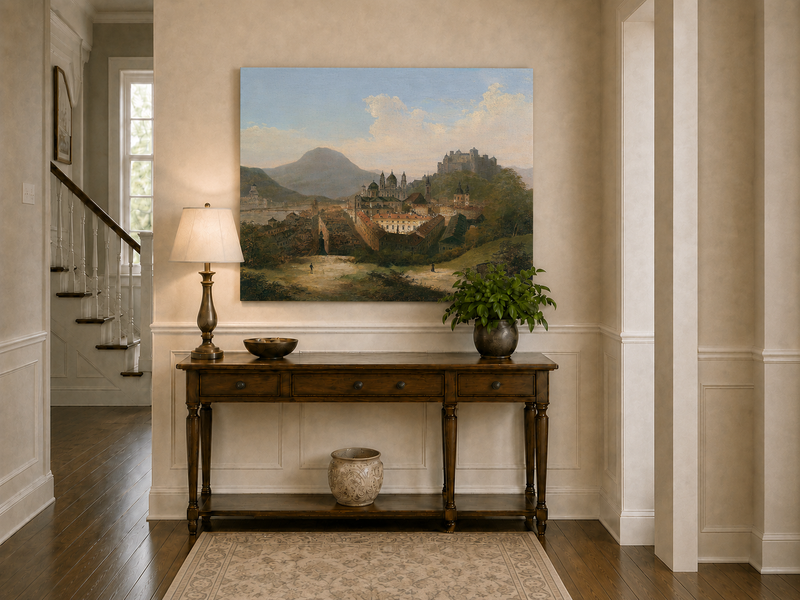 Landscape Oil Painting - Historic Cityscape & Hilltop Castle
