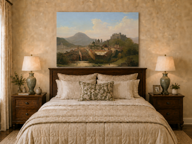 Landscape Oil Painting - Historic Cityscape & Hilltop Castle