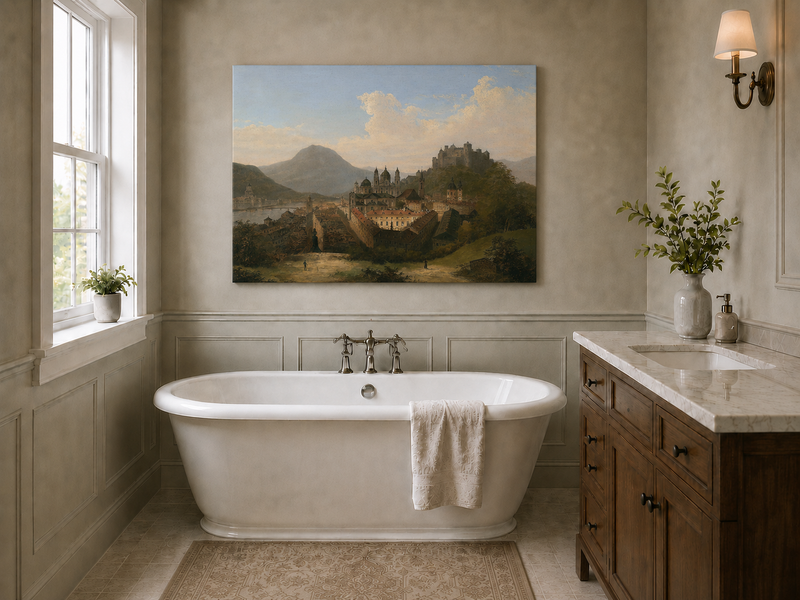 Landscape Oil Painting - Historic Cityscape & Hilltop Castle