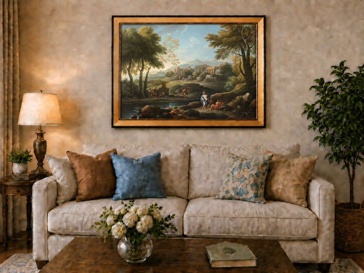 Landscape Oil Painting - Classical Ruins by a Quiet Lake