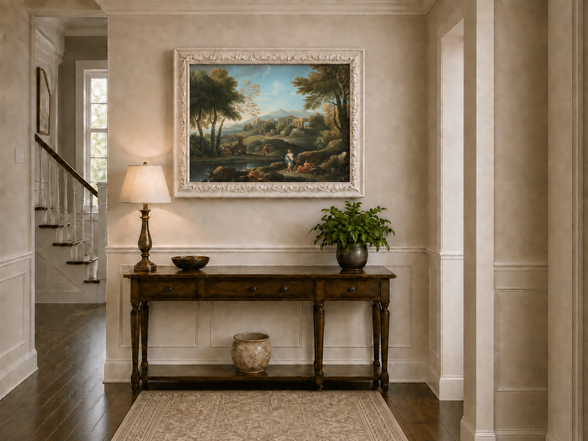 Landscape Oil Painting - Classical Ruins by a Quiet Lake