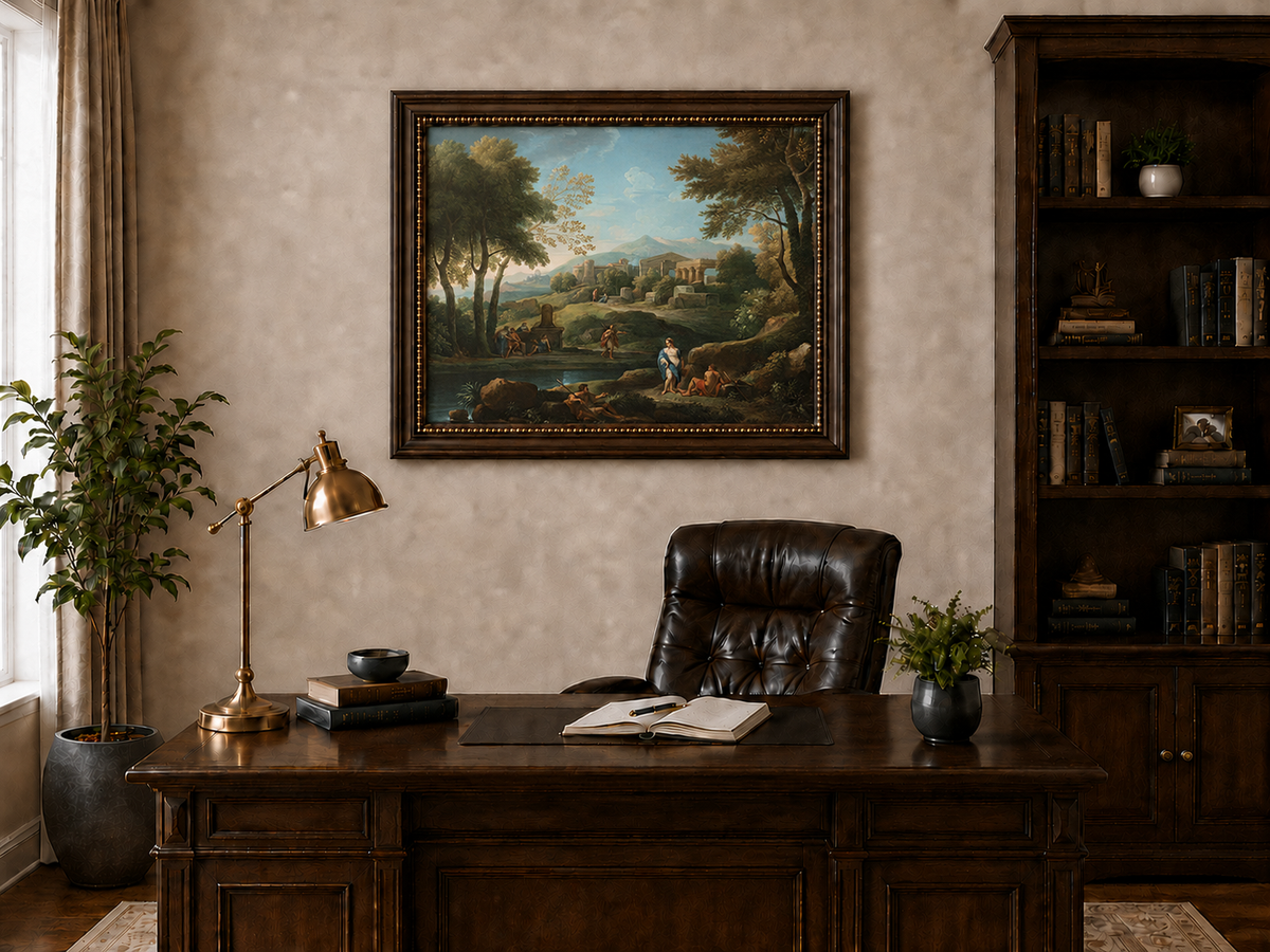 Landscape Oil Painting - Classical Ruins by a Quiet Lake